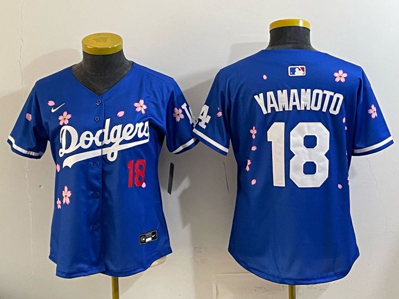 Youth Los Angeles Dodgers #18 Yamamoto Blue Sakura Edition 2026 Nike MLB Jersey 007->youth mlb jersey->Youth Jersey